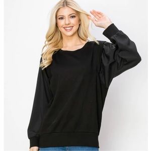 Joh Russet Pointe Knit Black Oversized Sleeve Ruffle Top - NWT - Small